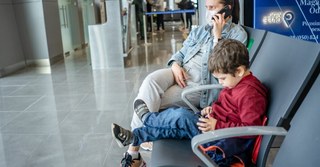 Mother and Son Waiting at the Airport