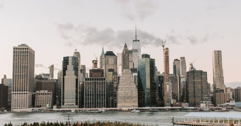 Captivating view of New York City's iconic skyline with high-rise buildings and waterfront.