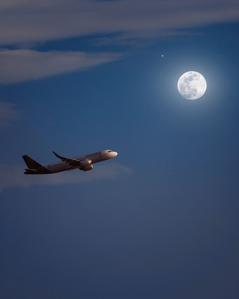 airplane, plane, moon