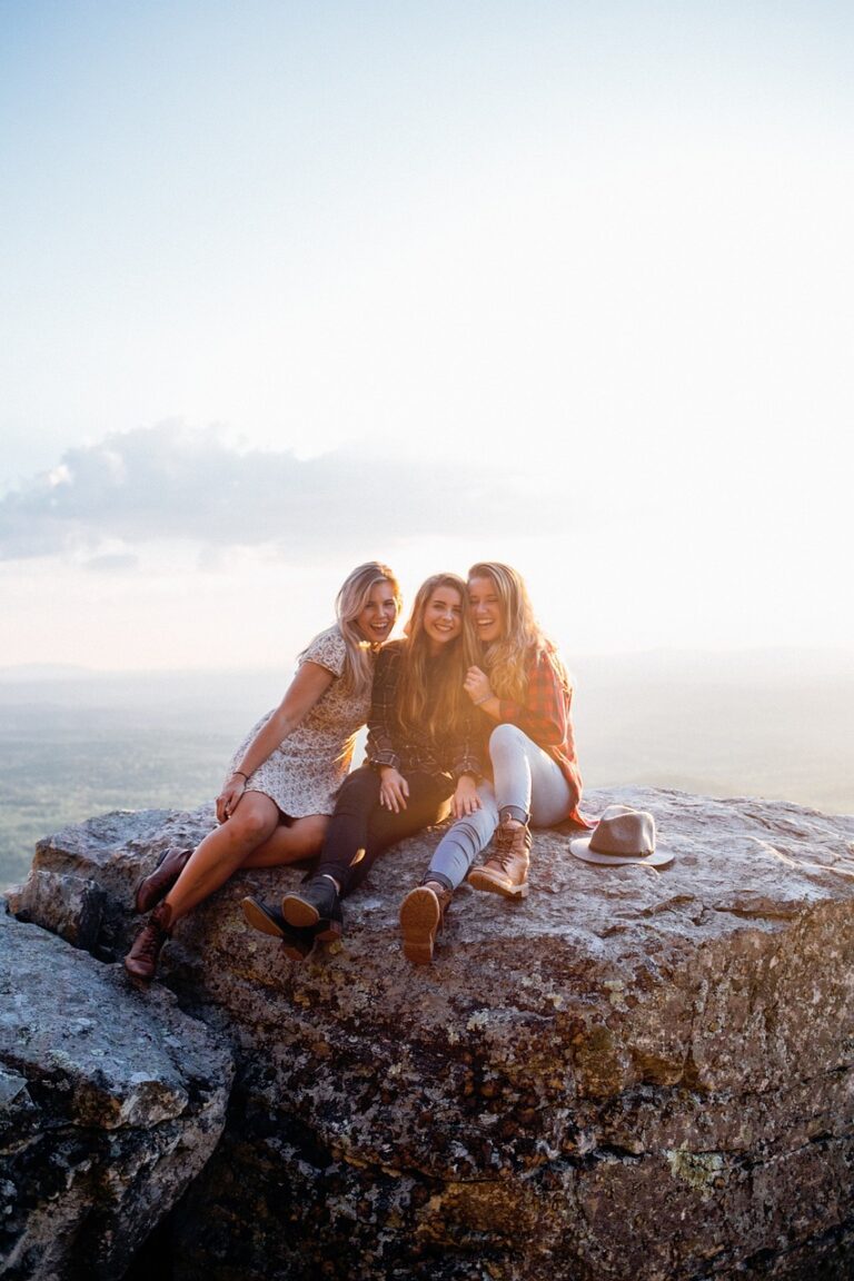 people, women, friends, group, rock, cliff, bonding, ladies, girls, pose, nature, friendship