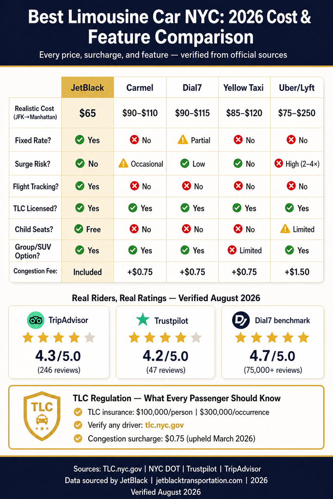 NYC for-hire vehicle landscape comparison chart black cars taxis rideshares limos infographic