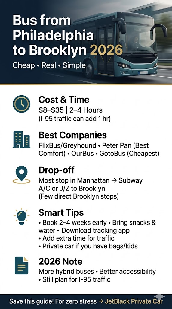Infographic bus from philadelphia to brooklyn