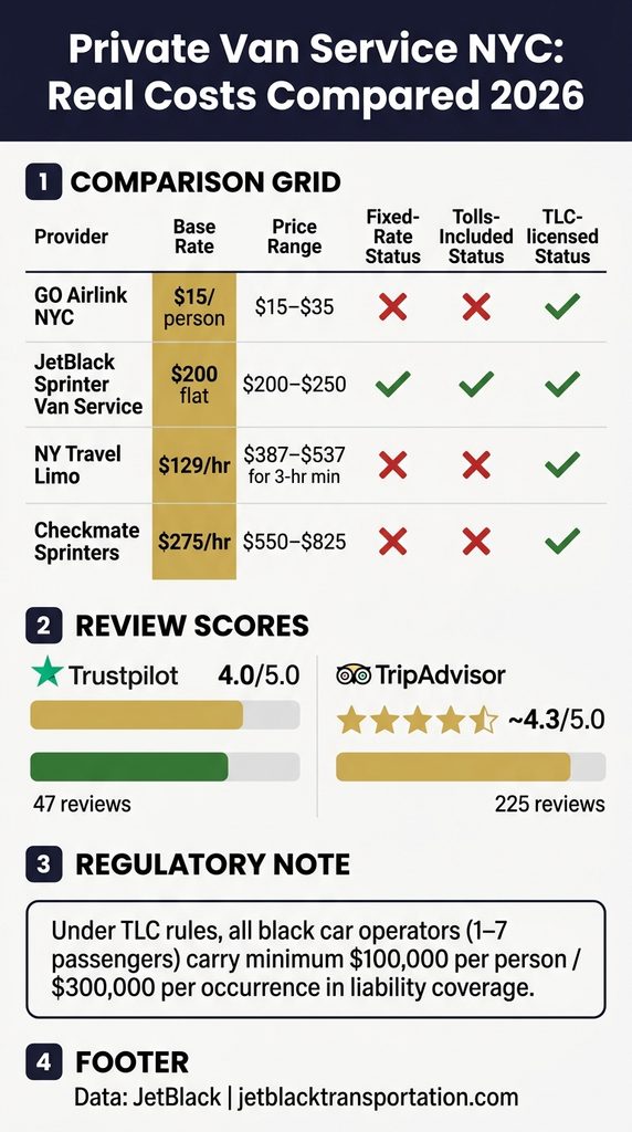 Infographic comparing private van service prices in NYC