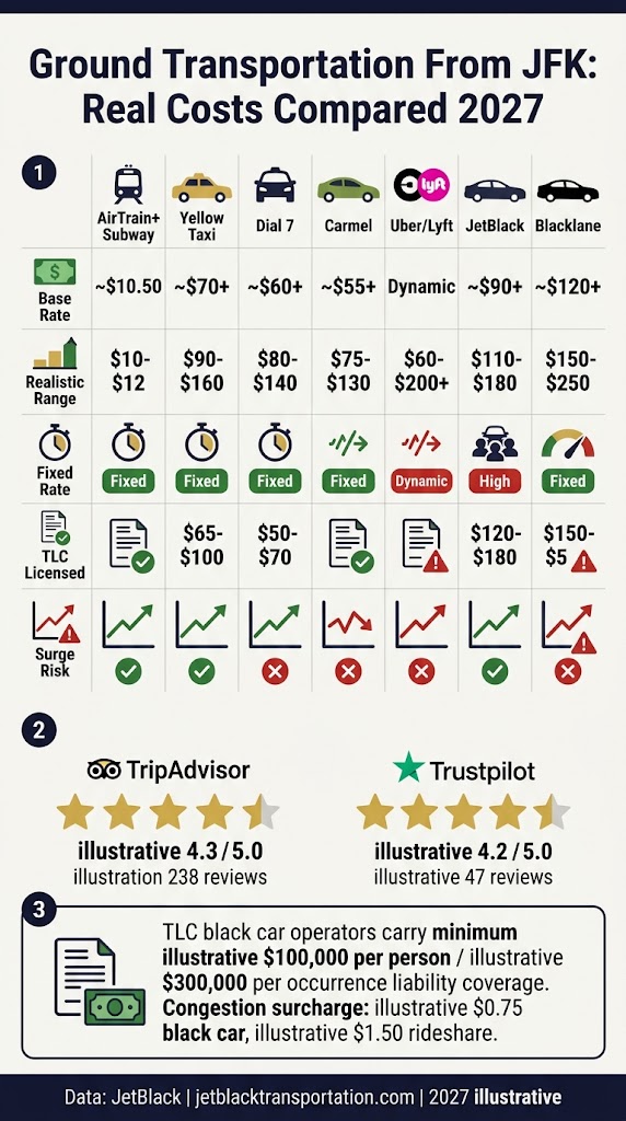 Ground Transportation From JFK: 7 Honest Options (2027) 3 September 24, 2026 Infographic Ground Transportation from JFK