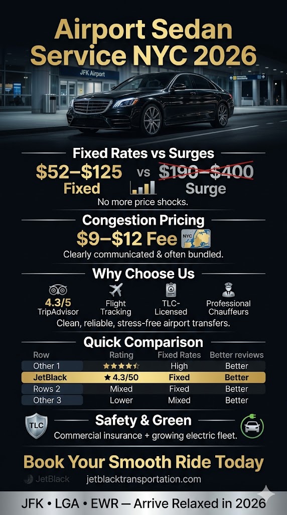 Airport Sedan Service In New York City 2026: Your Reliable Guide To Stress-Free Rides From Jfk, Lga, And Ewr 3 August 28, 2026 Infographic Airport Sedan Service