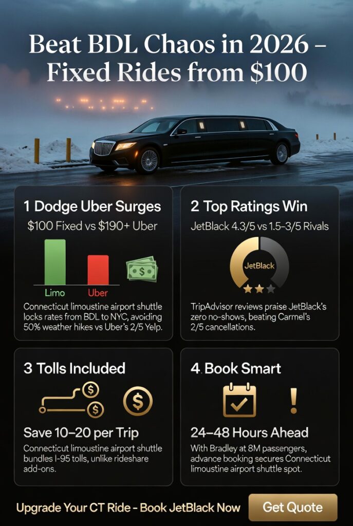 Connecticut Limousine Airport Shuttle In 2026: Getting From Bradley To Anywhere Without Losing Your Mind 3 August 29, 2026 Infographic Connecticut Limousine Airport Shuttle