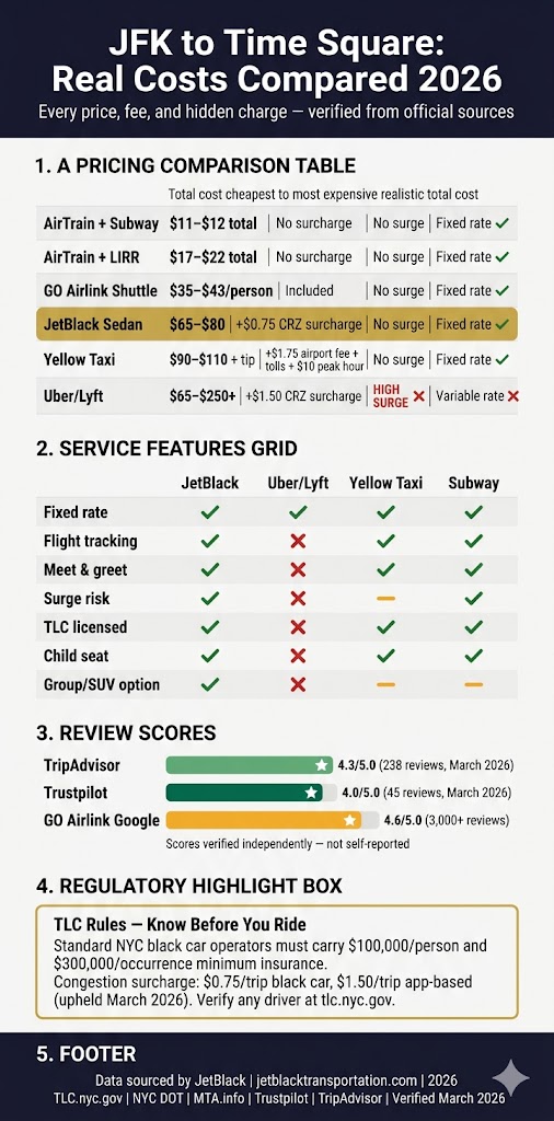 Jfk To Time Square: 7 Honest Transport Options Ranked For 2026 4 August 28, 2026 Infographic Jfk To Time Square
