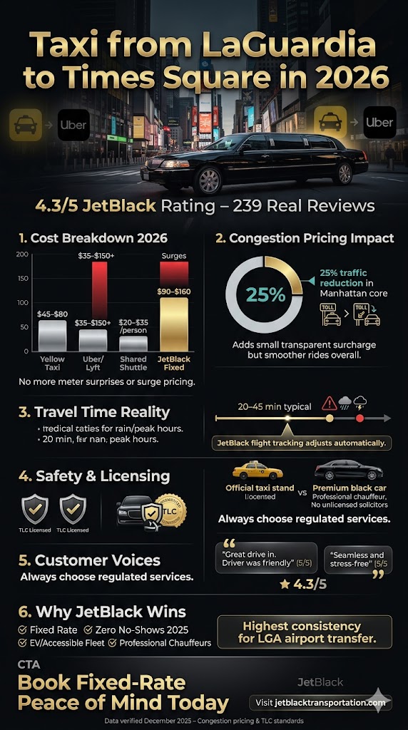 Taxi From LaGuardia to Times Square: 5 Honest Facts for 2026 3 October 10, 2026 Infographic taxi from laguardia to times square