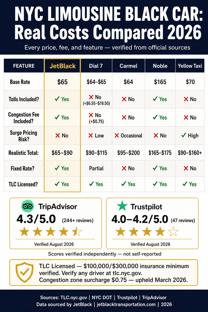NYC for-hire vehicle landscape comparison chart black cars taxis rideshares limos infographic