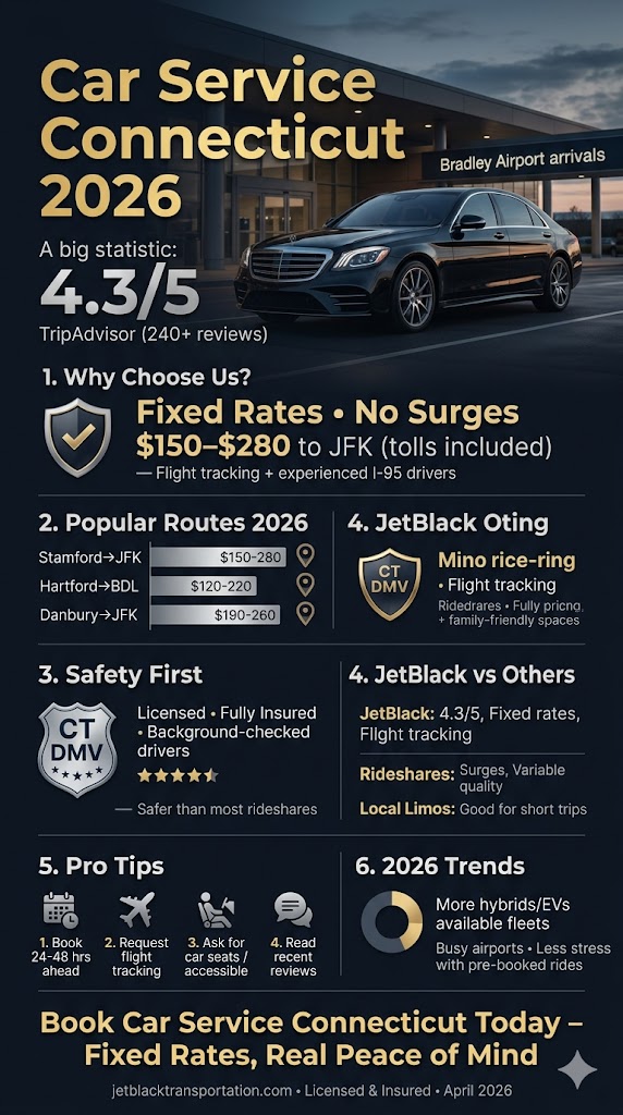 Car Service Connecticut In 2026: What Actually Works When You Need To Get There Without Losing Your Mind 3 August 29, 2026 Infographic Car Service Connecticut