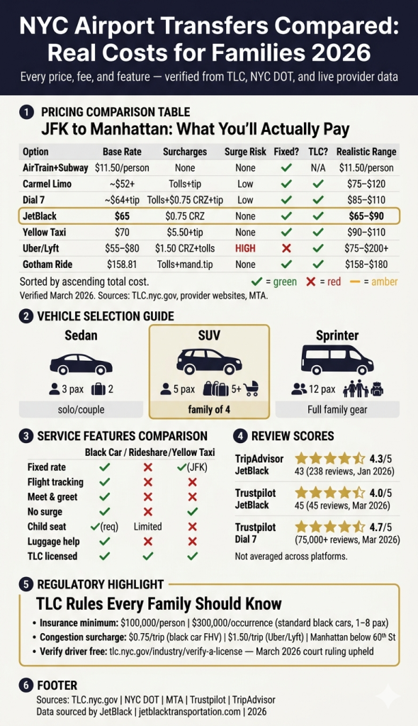 nyc chauffeur service for airport transfers family with luggage at JFK arrivals hall