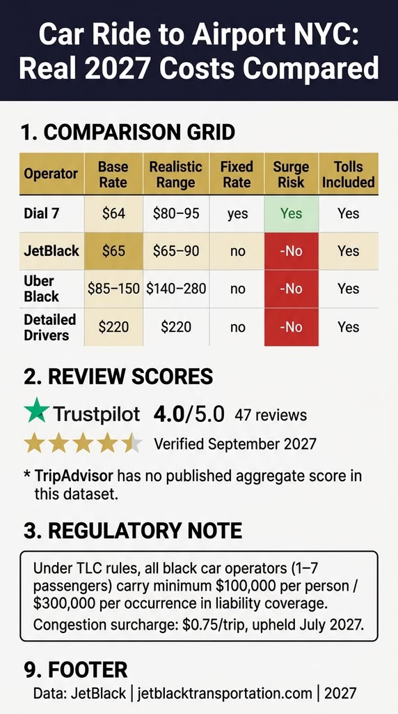 Infographic comparing NYC car ride to airport costs
