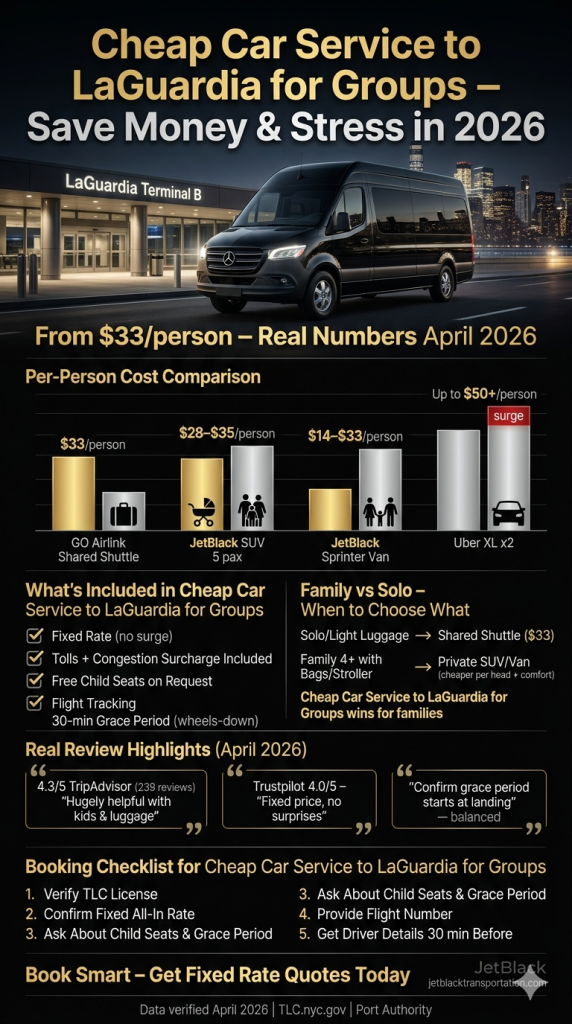 cheap car service to LaGuardia for groups NYC for-hire vehicle comparison infographic 2026