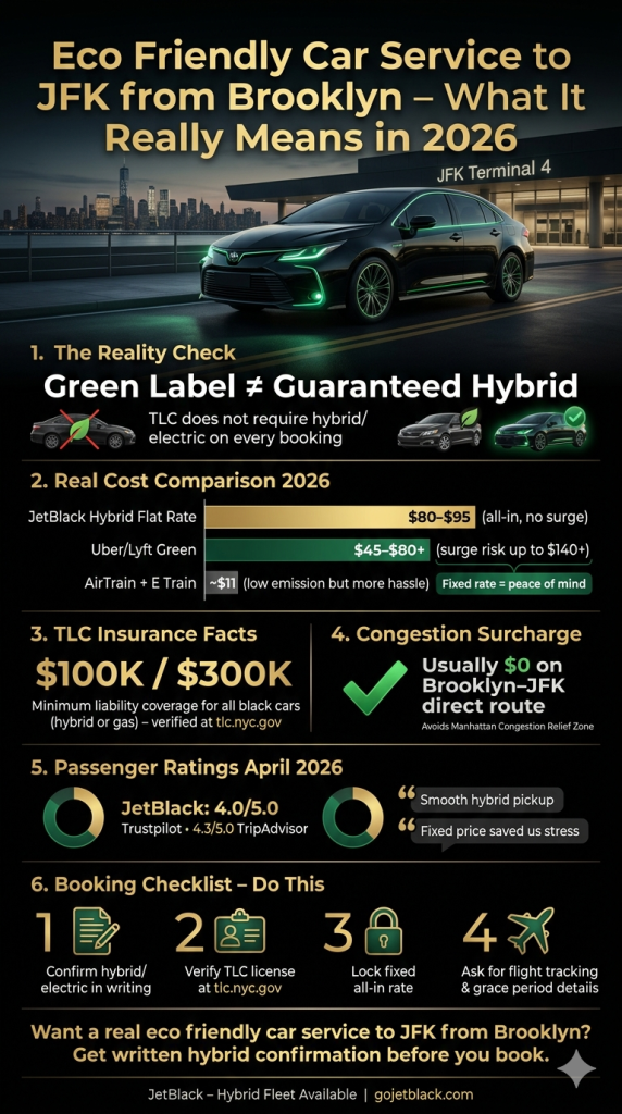 Nyc For-Hire Vehicle Landscape — Eco Friendly Car Service Jfk Brooklyn 2026 Eco Friendly Car Service To Jfk From Brooklyn Comparison Infographic Nyc For-Hire Vehicles Black Car Hybrid Rideshare Taxi 2026