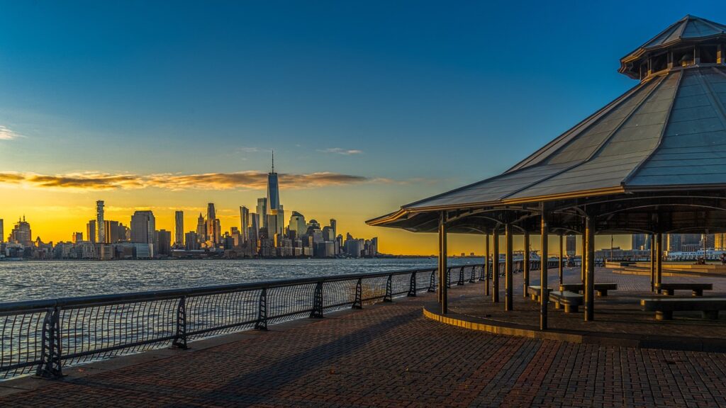 new york, sunrise, manhattan, nature, city, nyc, architecture, usa, sky, buildings, urban, the water, america, river, ny