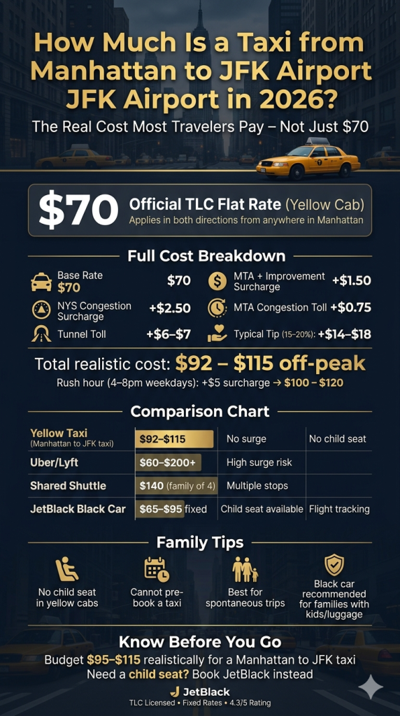 Manhattan to JFK transport options compared 2026 how much is a taxi from Manhattan to JFK airport 2026 comparison infographic all transport options