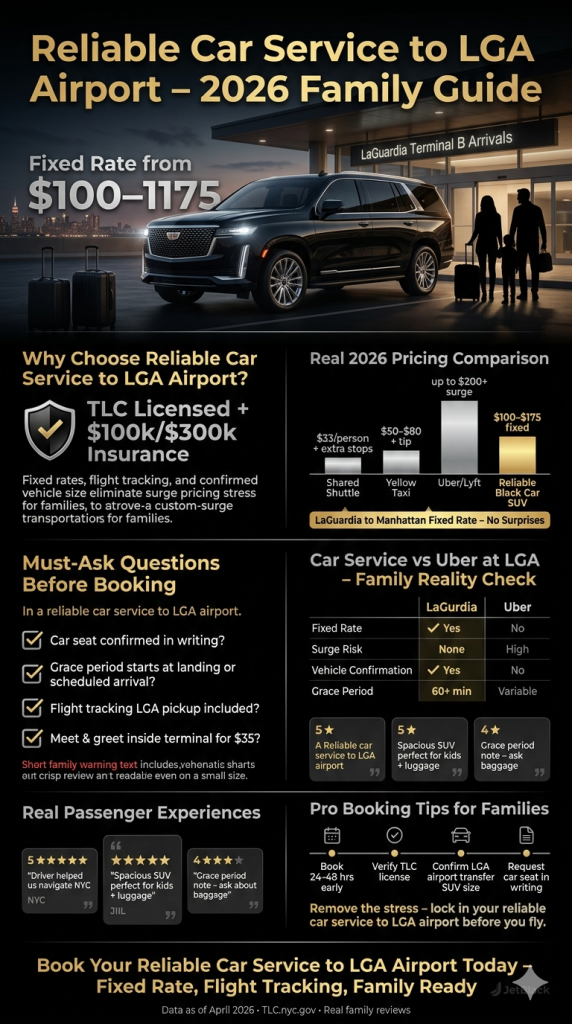 reliable car service to LGA airport comparison infographic black car vs rideshare vs taxi NYC