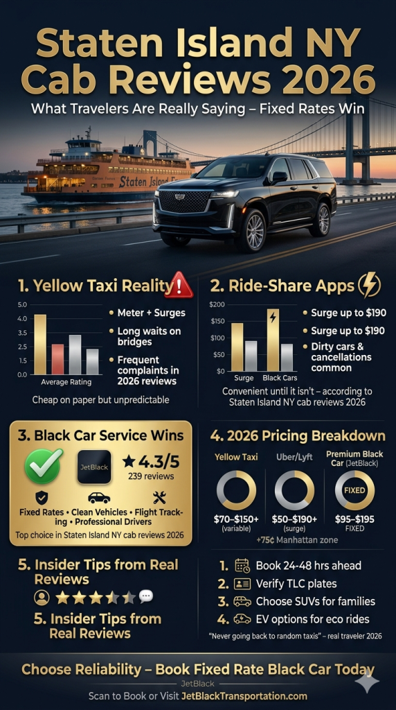 Staten Island NY cab reviews 2026 infographic comparing taxi versus black car options