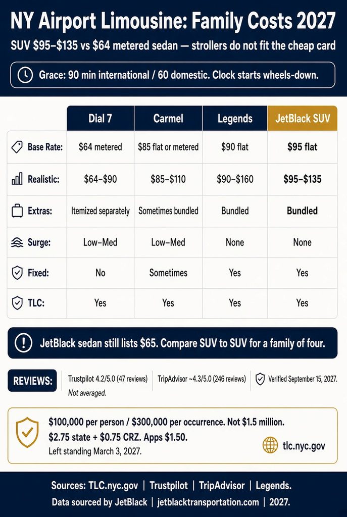 Infographic. NY airport limousine family SUV costs compared, 2027.