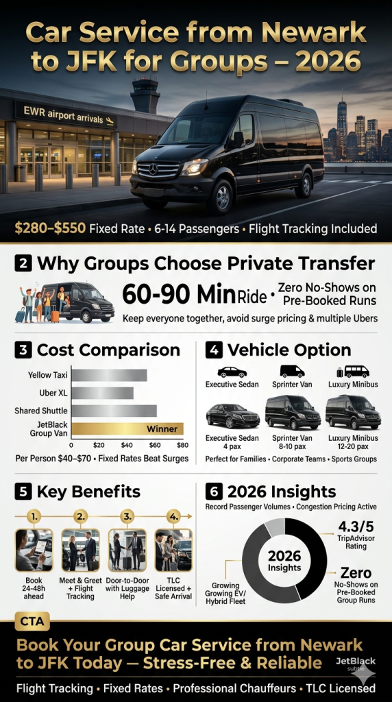 car service from newark to jfk for groups Infographic showing 2026 NYC congestion pricing impacts on car service from Newark to JFK for groups