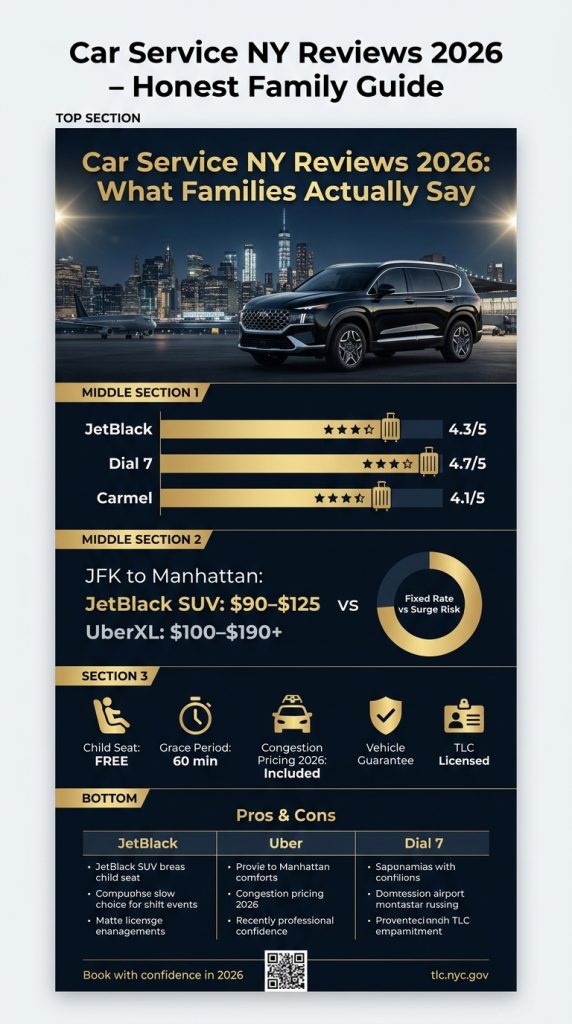 NYC for-hire vehicle comparison infographic black car rideshare yellow taxi 2026