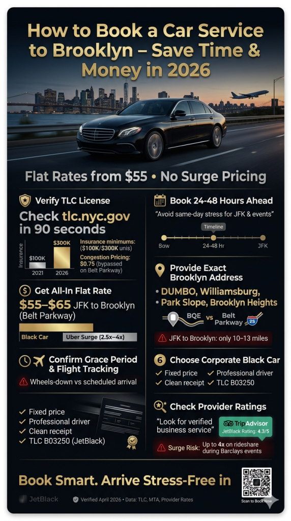 how to book a car service to Brooklyn NYC provider comparison infographic 2026