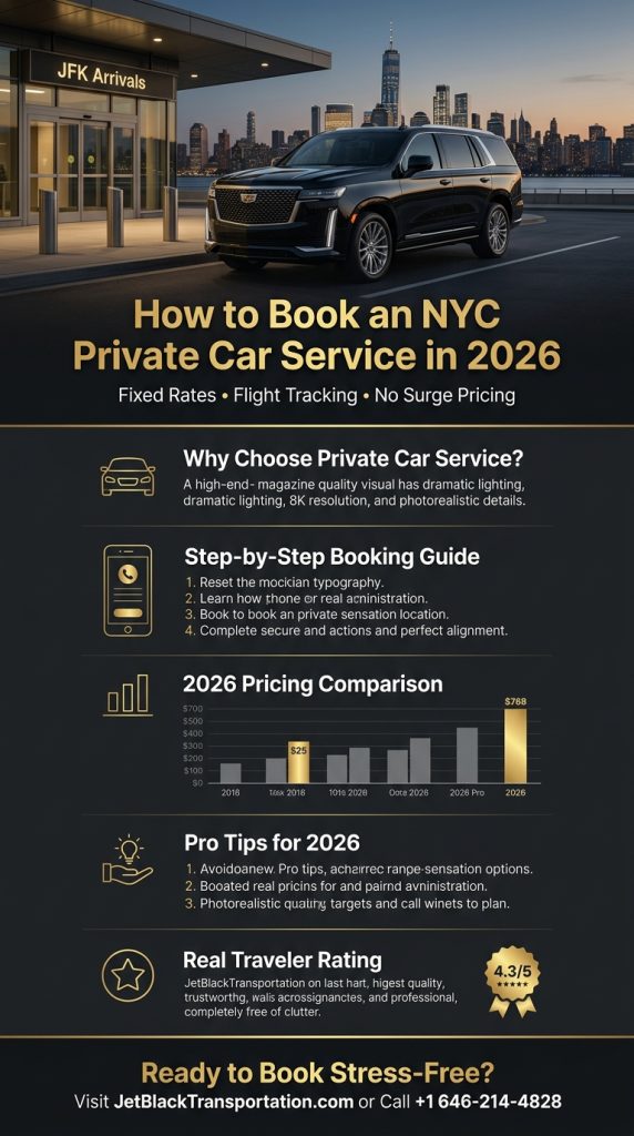 Visual guide showing how to book an NYC private car service pricing 2026