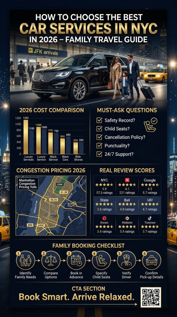 NYC For-Hire Vehicle Landscape 2026 NYC for-hire vehicle landscape — black cars, rideshares, yellow taxis compared by licensing tier, insurance minimum, surge pricing, fixed rates, and TLC oversight. How to choose the best car services in NYC.