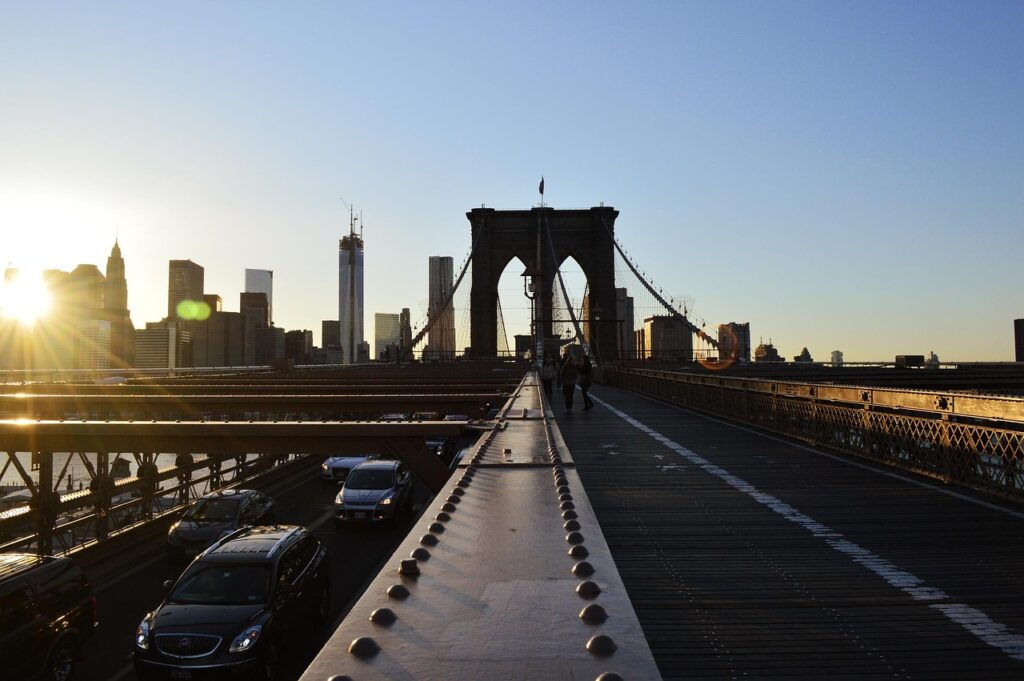 bridge, brooklyn, new york, horizon line, rent a car