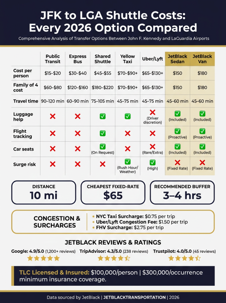 how much is a shuttle between jfk and lga