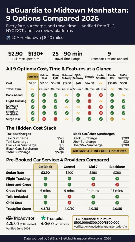 how to book transportation from laguardia to midtown Manhattan