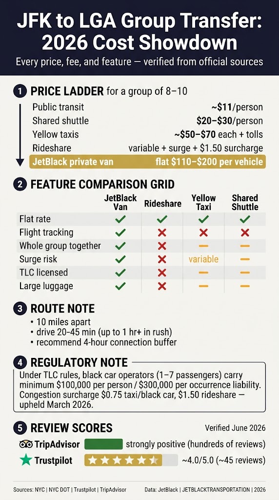 Infographic shuttle between jfk and lga for groups