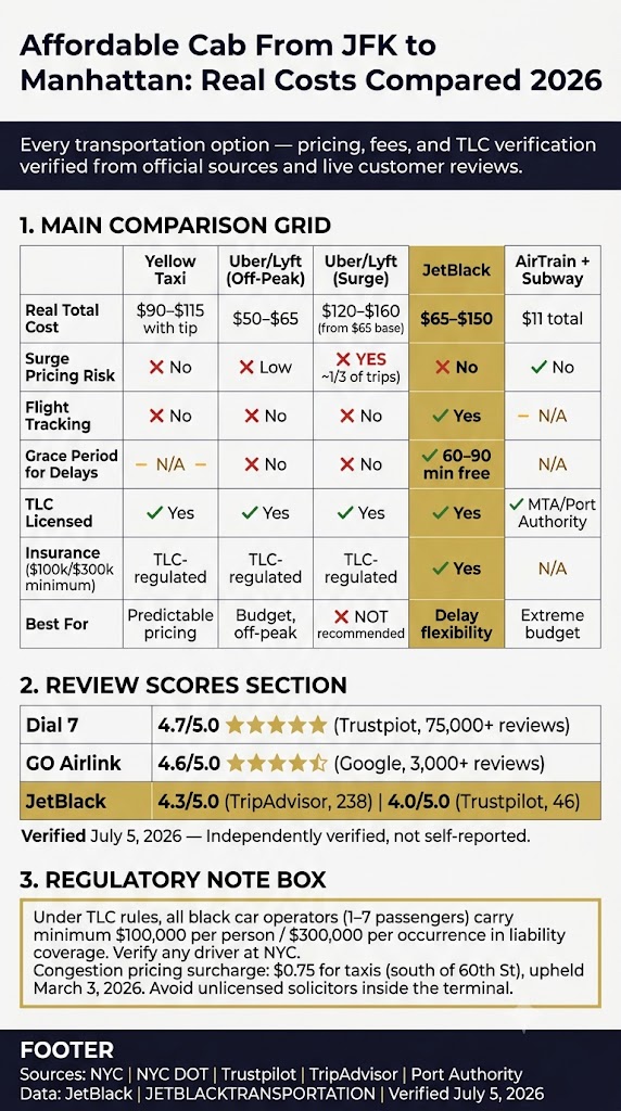 Affordable Cab From JFK to Manhattan: 7 Honest Fares for 2026 3 September 24, 2026 Infographic affordable cab from jfk to manhattan