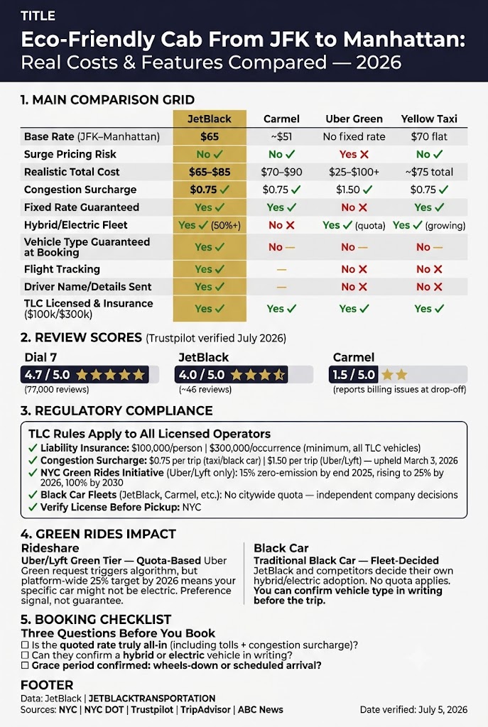 Infographic eco friendly cab from jfk to manhattan
