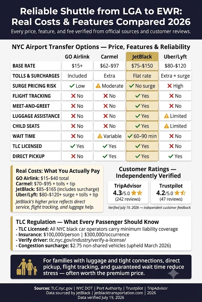 Infographic reliable shuttle from lga to ewr