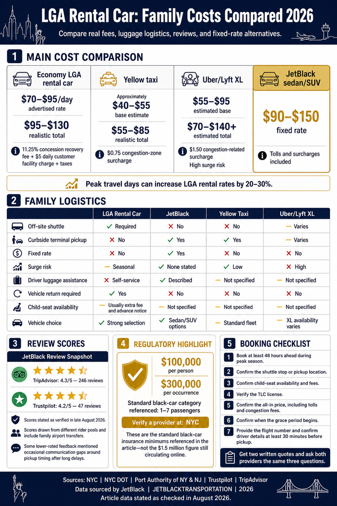 Lga Rental Car: 7 Honest, Essential Family Facts For Fall 2026 3 September 17, 2026 Infographic Comparing Lga Rental Car, Taxi, Rideshare, And Jetblack Family Transportation Costs In 2026.