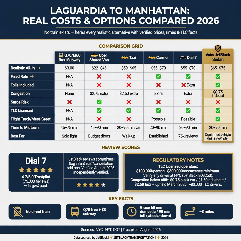 NYC For-Hire Vehicle Landscape NYC For-Hire Vehicle Landscape comparing black cars, yellow taxis, rideshares, and limos across licensing tier, insurance minimum, surge pricing, fixed rate availability, and TLC oversight