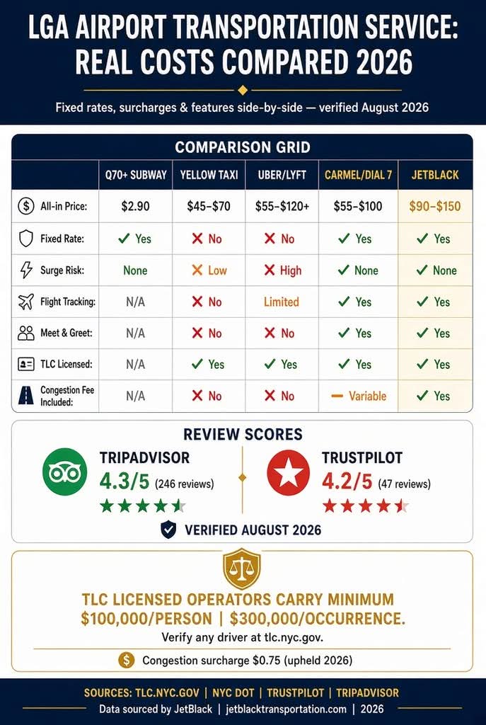 NYC For-Hire Vehicle Landscape comparing black cars, taxis, rideshares infographic