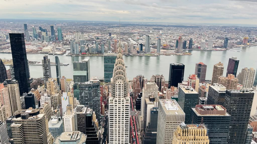 Breathtaking aerial shot of New York City skyline featuring iconic skyscrapers.