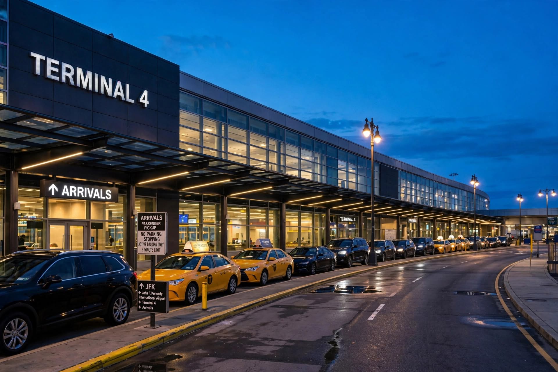 Blogs | Articles | News | Tips & Tricks | Video | FAQ | Infomation 3 October 11, 2026 JFK Terminal 4 arrivals roadway at dusk with yellow cabs and black cars at the curb