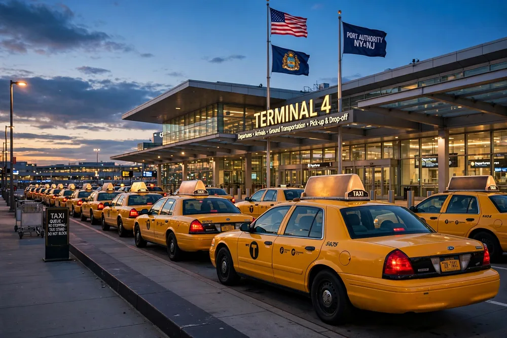 Best Way From JFK to Brooklyn: The Honest 2026 Decision Guide 2 October 17, 2026 best way from jfk to brooklyn yellow taxis queued at the JFK terminal curb at dusk