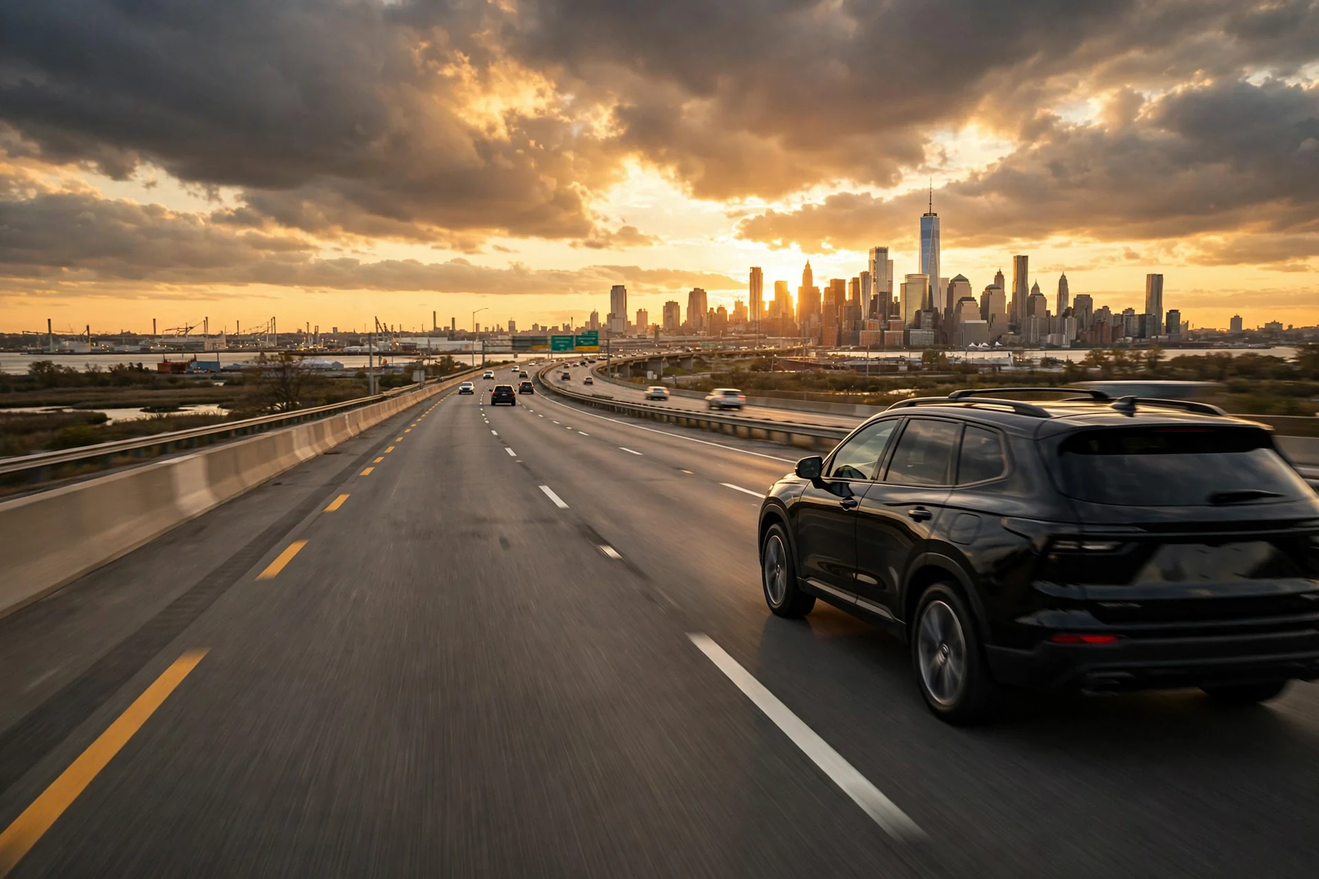 how to transfer from monroe to jfk airport car service: a JetBlack car on the road in New York